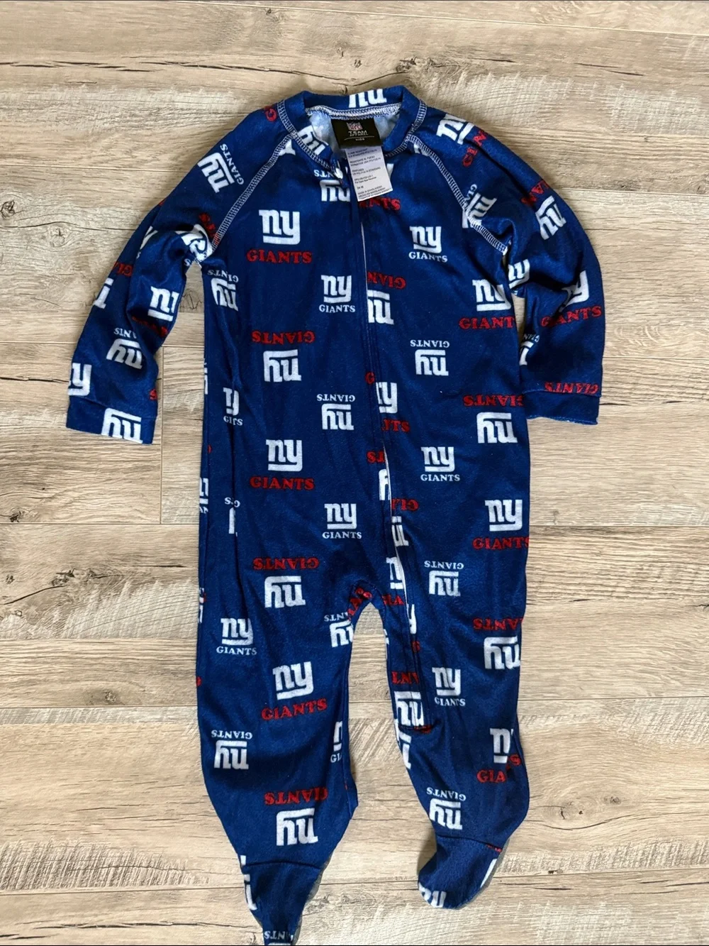 NFL New York Giants Navy Red & White Infant Footed One-Piece